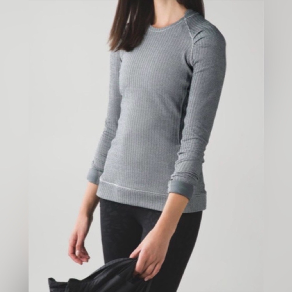 Lululemon Think Fast Long Sleeve Top Herringbone Black - Size 8